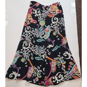 Vtg F L Malik Black Neon Psychedelic Size 10 Rayon Panel Maxi Skirt